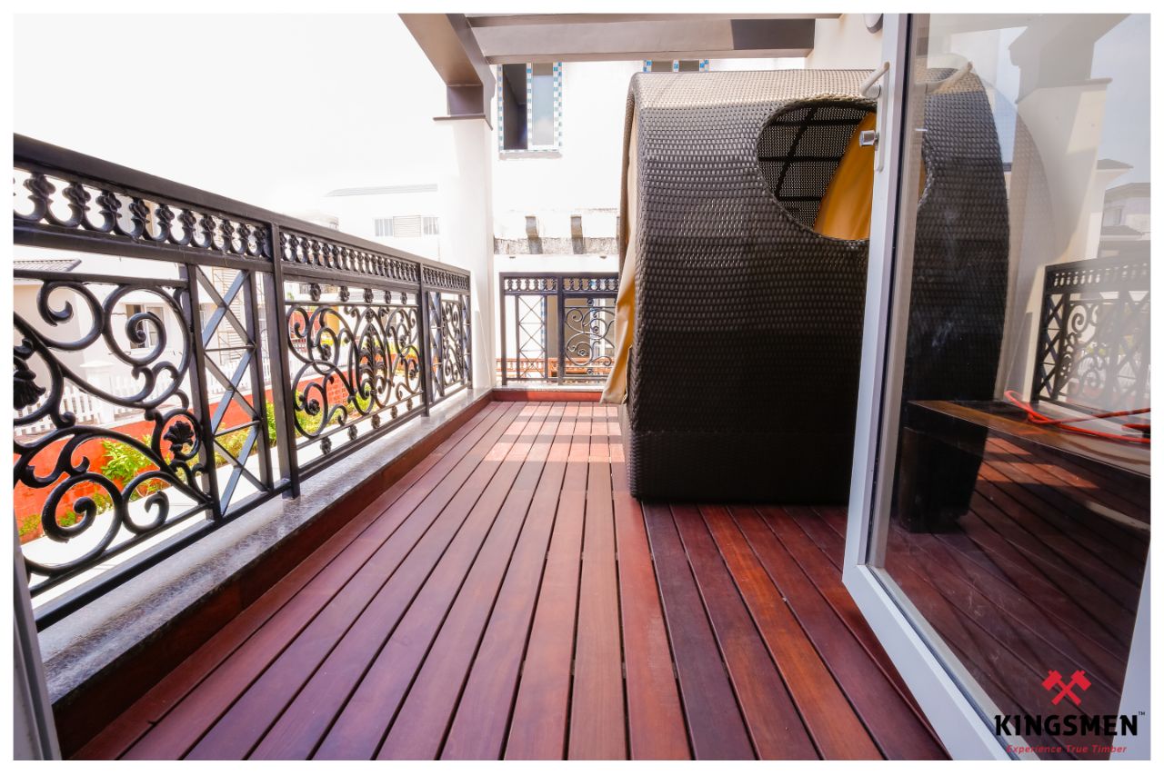 Natural finish solid timber wood decking boards installation