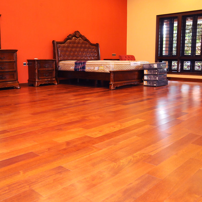 Premium solid hardwood flooring with natural wood grain finish